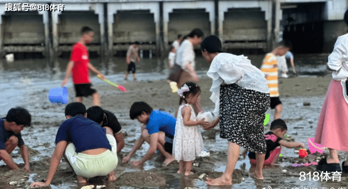 小孩姐!全红婵和发小金沙湾光脚挖蛏子,可爱小女孩跟着红姐玩泥巴