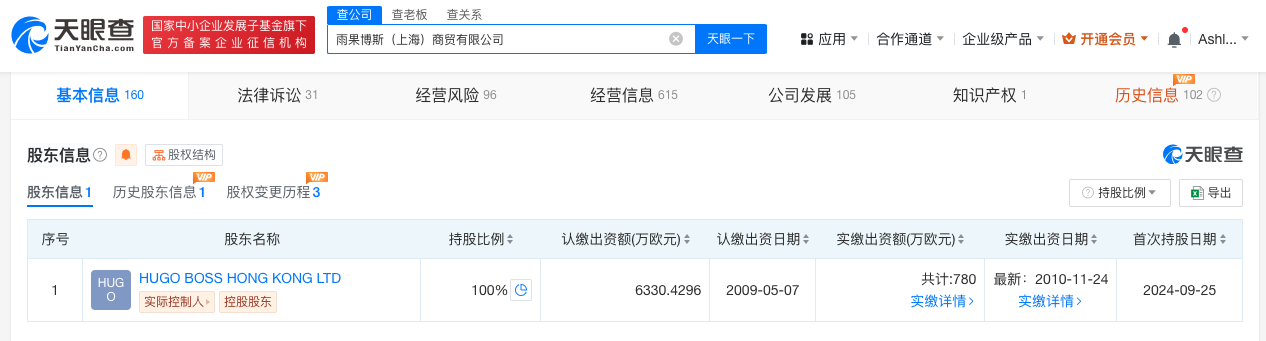 时刻快讯|HUGO BOSS中国公司大幅增资  增幅712%