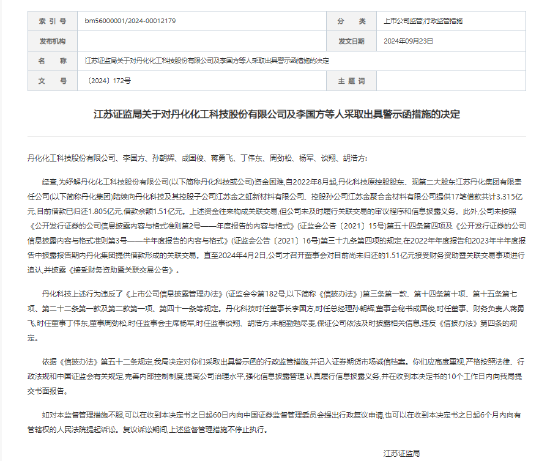 两年前的借款今年才披露！尚有1.51亿元未归还 丹化科技及相关责任人收警示函  第1张