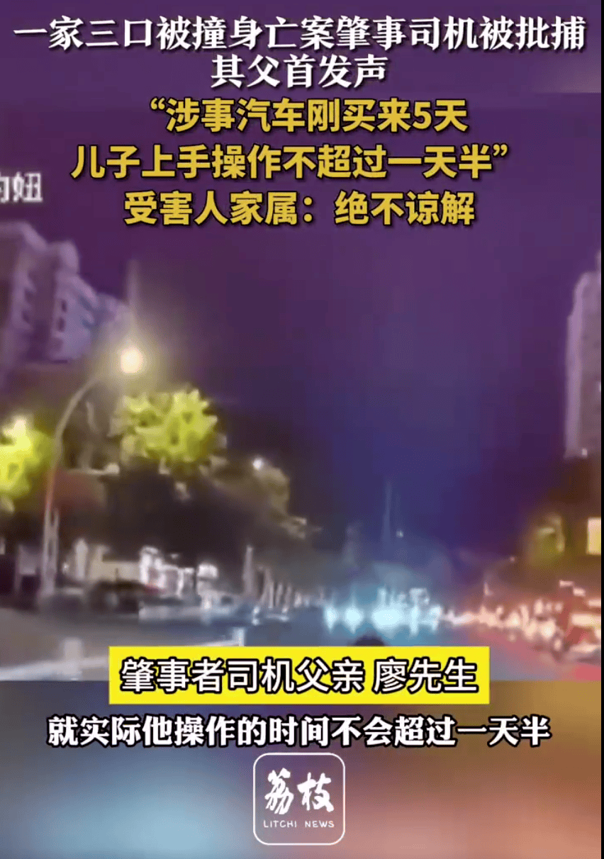 一家三口被撞身亡案司机被批捕， 其父首发声：汽车刚买，儿子操作不超过1天半                