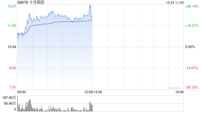 十月稻田早盘拉升逾22% 近日获南向资金不断增持