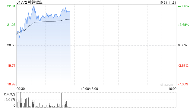 赣锋锂业早盘涨超5% 第三季度毛利率环比大降