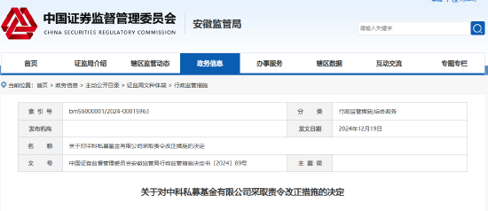 中科私募基金被责令改正 两高管被出具警示函！